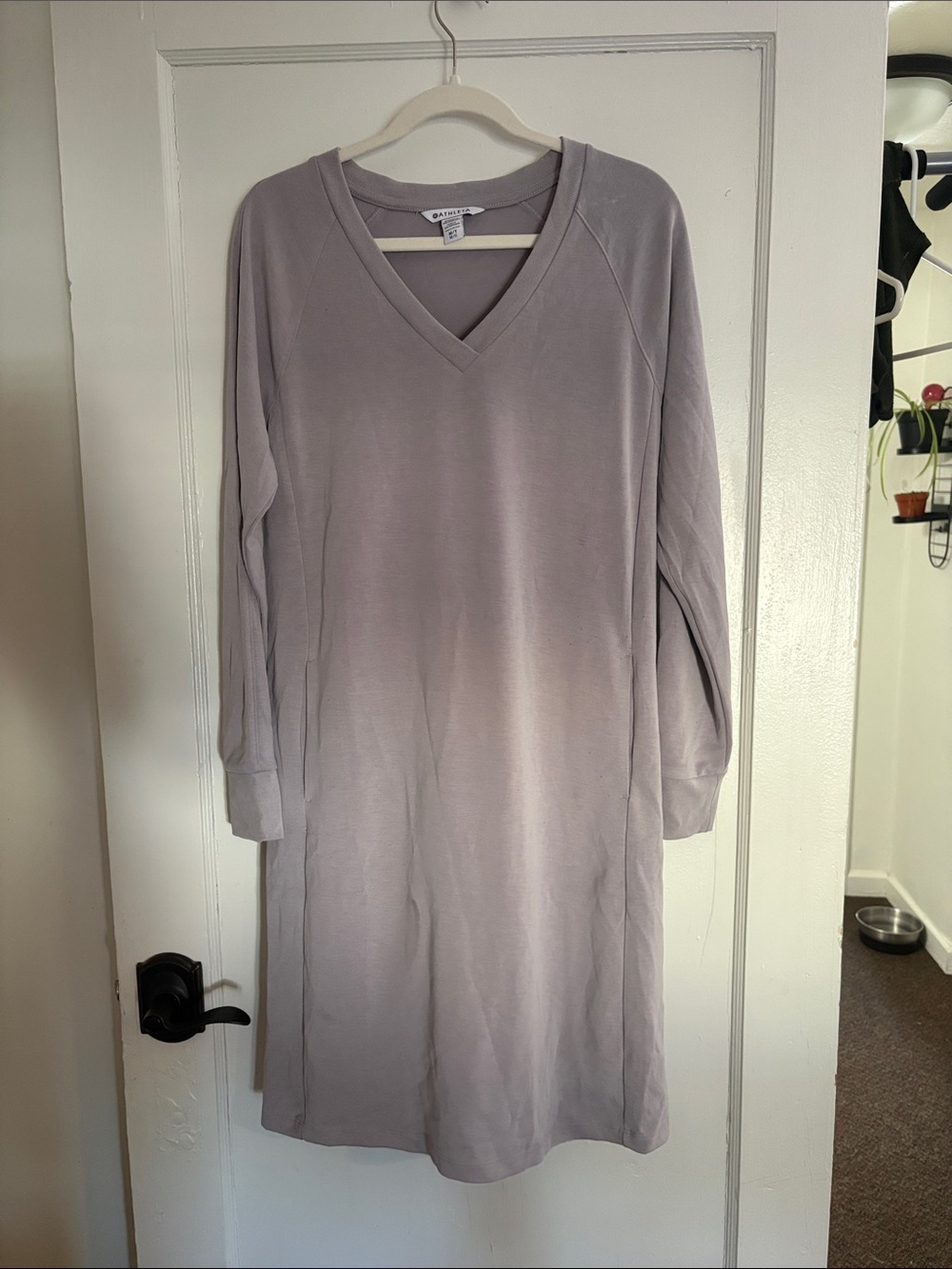 Athleta Seasoft V‑Neck Long Sleeve Dress size Medium Tall in Tinsel Purple